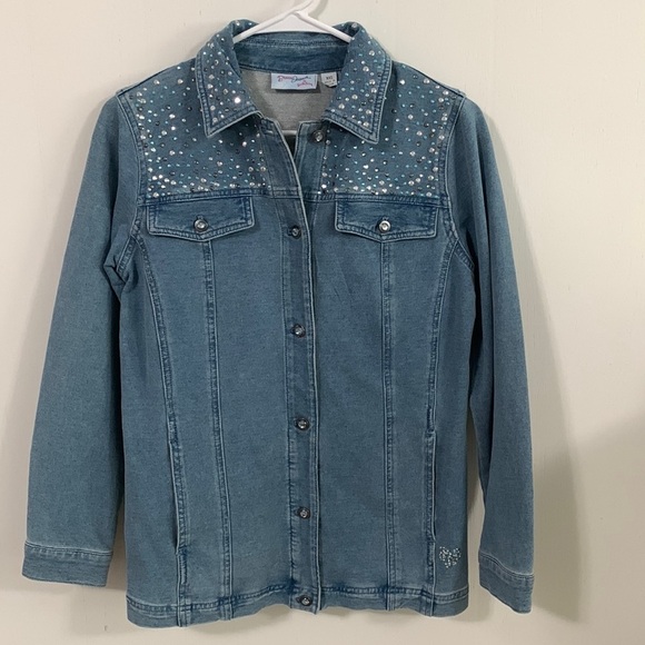 Dream Jeanne’s by Quacker Factory Stretch Jean Jacket w/ rhinestones Sz XXS - Picture 1 of 8